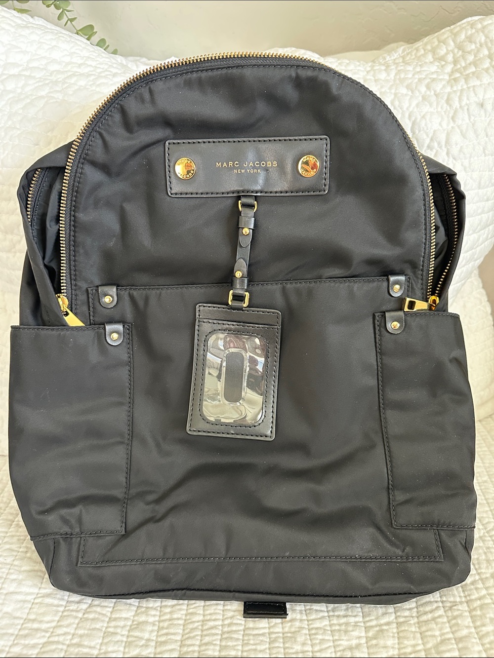 Marc Jacobs Black Nylon Backpack with Gold Hardware